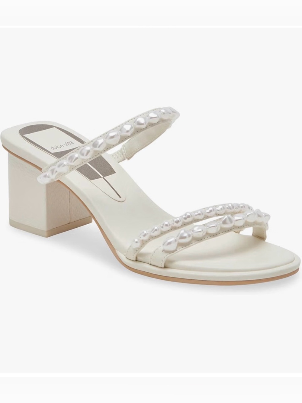 Dolce Vita Tinker Pearl Beaded Ivory Block Heel Women’s Sandal size 10